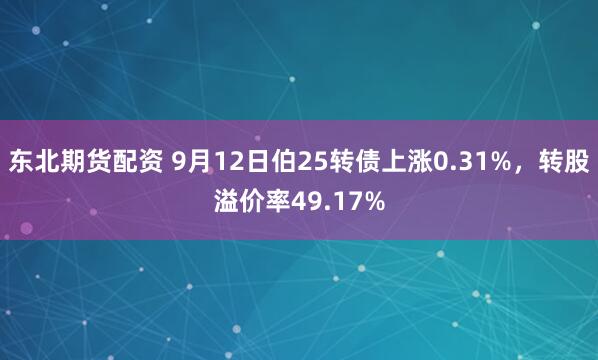 东北期货配资 9月12日伯25转债上涨0.31%，转股溢价率49.17%